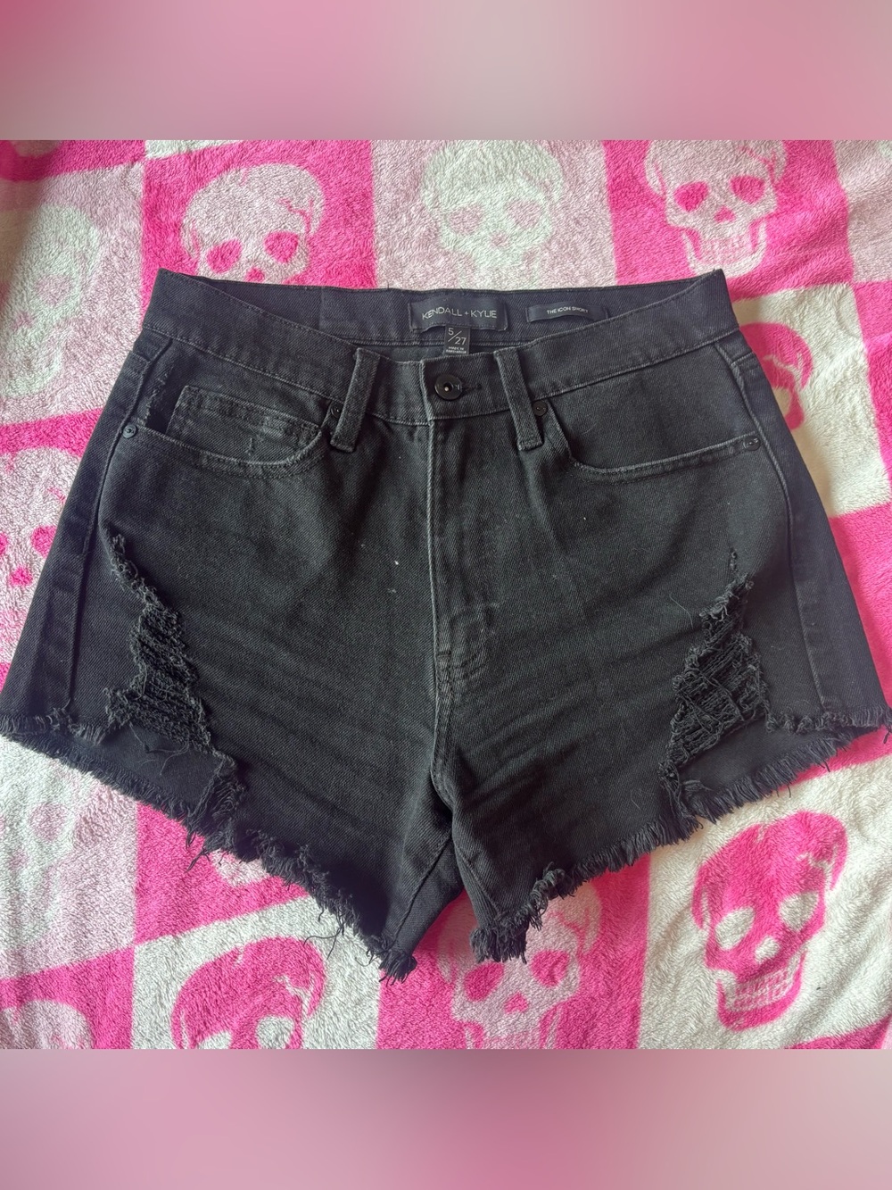 Kendall & Kylie Black Distressed High-Rise Jean Shorts